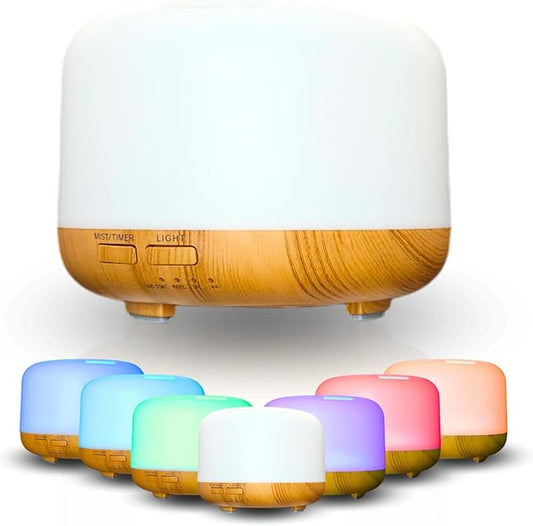 Mystic Romance Essential Oil Diffuser, 300ml Aromatherapy Humidifer and Nigth Ligth for Relaxing Atmosphere in Home Office Yoga and Spa, for Everyone, Auto-Off Safety Switch. Light Wood