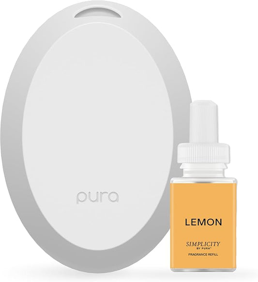 Pura Mini Smart Fragrance Diffuser for Small Spaces Adjustable Smart Home Device with LED Light & Automatic Vial Detection - Includes 1 Scent Refill - Lemon