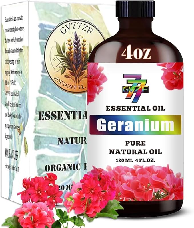 Geranium Essential Oil - GV77ZF Geranium Oils for Diffusers, Humidifiers, DIY Candles, Soap, Cleaning, Home, Office, Yoga, Massage, Gifts - 4 fl oz (120 ml)