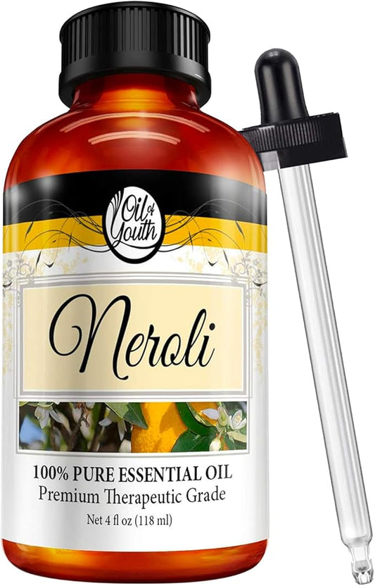 Oil of Youth Neroli Essential Oil Therapeutic Grade 4 fl oz with Dropper for Aromatherapy, Diffuser, Massage, Perfume, and Relaxation