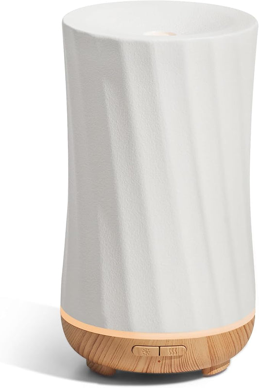 InnoGear 150ml Ceramic Oil Diffuser, Handcrafted Stone Essential Oil Diffuser Aromatherapy Diffusers Ultrasonic Cool Mist Humidifier Vaporizor with 2 Mist Modes for Room Home, White Twist Ceramic