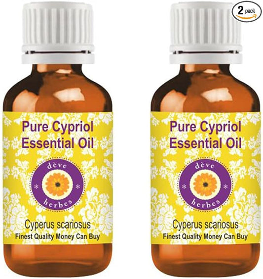 Deve Herbes Pure Cypriol Essential Oil (Cyperus scariosus) Steam Distilled (Pack of Two) 100ml X 2 (6.76 oz)