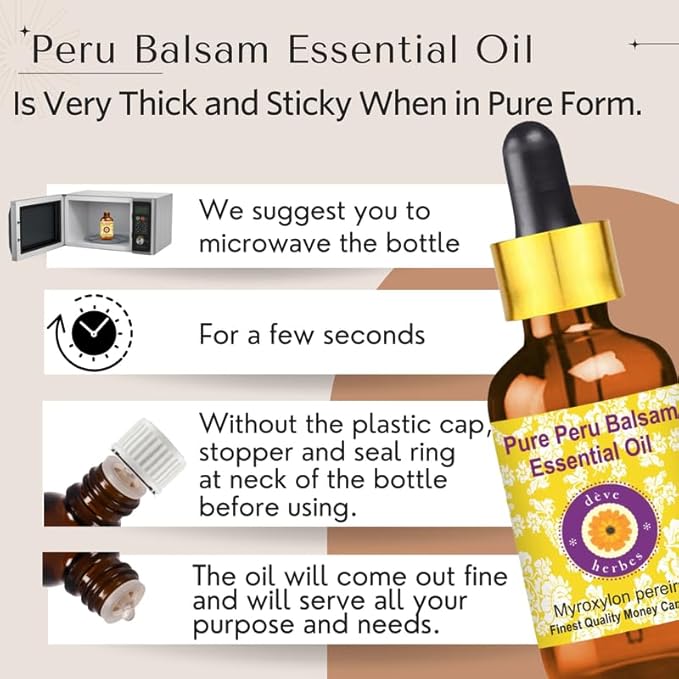 dève herbes Peru Balsam Essential Oil (Myroxylon pereirae) Pure | Viscous Texture | Rich Aroma | Unisex | All Skin Types | for External Use Only | Natural Extract | Steam Distilled 30ml (1 oz)