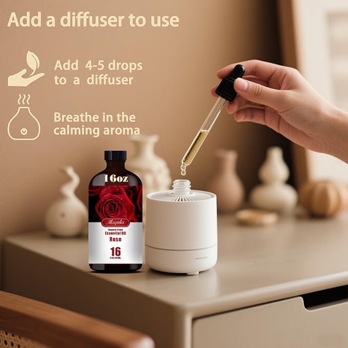 Rose Essential Oil – MLYNKL Rose Oils for 16.33 fl oz Diffusers, Humidifiers, Massage, DIY Candles, Soap, Cleaning, Home, Yoga, Office, Gifts - 490 ml