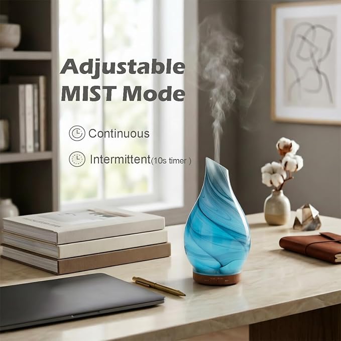 Glass Essential Oil Diffuser with 3 Aromatherapy Oils,200ml Small Humidifier with Timer,7 LED Color Lights,Waterless Auto Shut-Off for Office Home Room Decor Gifts for Women