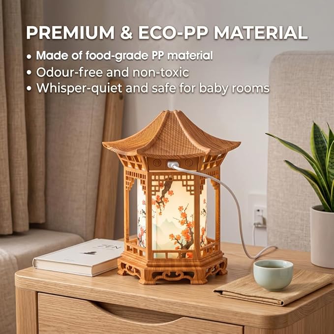 Essential Oil Diffusers, Chinese Lantern Aroma Diffuser & Night Light - 160ml Essential Oil Diffuser with Dual Mist Modes, Dual Color Temperatures, Shallow Wood Grain for Bedroom Office, Khaki, Essen