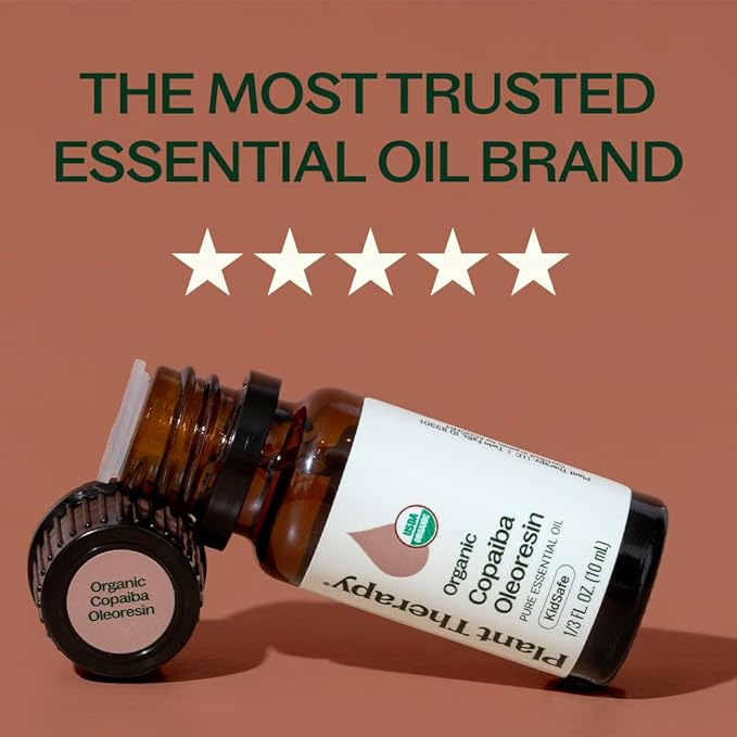 Plant Therapy Organic Copaiba Essential Oil (Oleoresin), 10 mL (1/3 oz), 100% Pure, USDA Certified Organic, Undiluted, Aromatherapy for Diffuser & Skincare