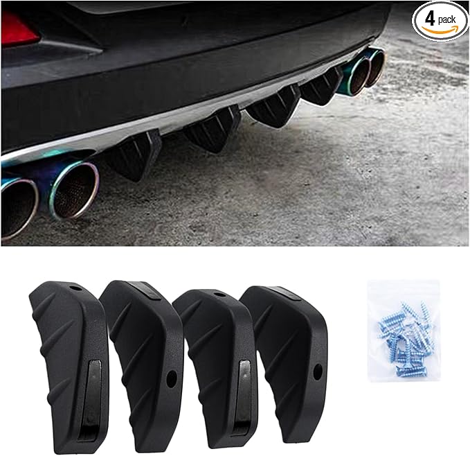 Augeny 4PCS Car Rear Lower Bumper Wing Lip Diffuser, Anti-Crash Auto Shark Fin Spoiler Protector with Mounting Screws, Universal Rear Bumper Lip Diffuser Kit for Car SUV Truck (Black)