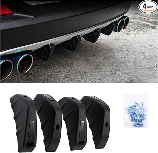 Augeny 4PCS Car Rear Lower Bumper Wing Lip Diffuser, Anti-Crash Auto Shark Fin Spoiler Protector with Mounting Screws, Universal Rear Bumper Lip Diffuser Kit for Car SUV Truck (Black)