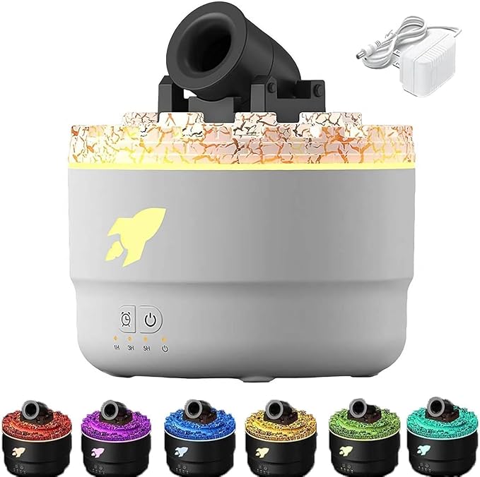 Cannon Blast Aroma Humidifier, 7 Colors LED Vapor Cannon Humidifier Silent Diffuser, 2 Mode Creative Turret Cool Mist Air Aromatherapy Humidifier, Small Desktop Humidifier for Bedroom (white)