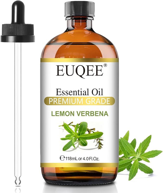 EUQEE Lemon Verbena Essential Oil 118ml - Pure & Natural Citrus Scent Oil for Diffuser, Skincare, Morning Rituals & Aromatherapy, Large Bottle with Dropper