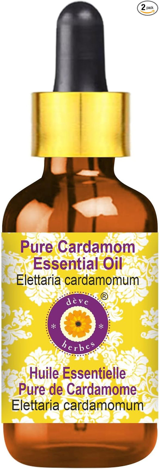 Deve Herbes Pure Cardamom Essential Oil (Elettaria cardamomum) with Glass Dropper Steam Distilled 50ml (1.69 oz)