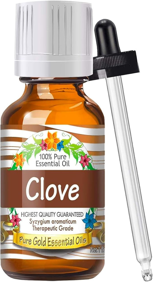 Pure Gold Essential Oils 30 ml Clove Essential Oil (Pure & Undiluted) for Toothache Ease Teeth, Gums, & Skin