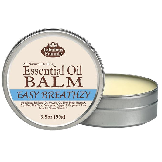 Fabulous Frannie Easy Breathzy All Natural Essential Oil Healing Balm made with Sunflower Oil, Coconut Oil, Shea Butter, Beeswax, Soy Wax, Aloe Vera and Pure Essential Oils 3.5oz Tin