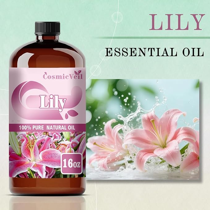 Lily Essential Oil for Aroma Diffuser,Humidifier,Home Fragrance,Cleaning,Body Care,Massage,Yoga,DIY Candle,DIY Soap CosmicVeil（Lily，16 Fl Oz (Pack of 1)）