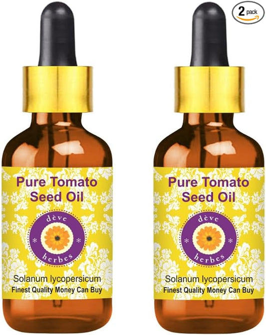 Deve Herbes Tomato Seed Oil (Solanum lycopersicum) with Glass Dropper | Cold Pressed | Pure | Natural | For Diluting Essential oils | Skin & Massage | Non-Sticky| Lightweight| Unisex | 30ml X 2 (2 oz)
