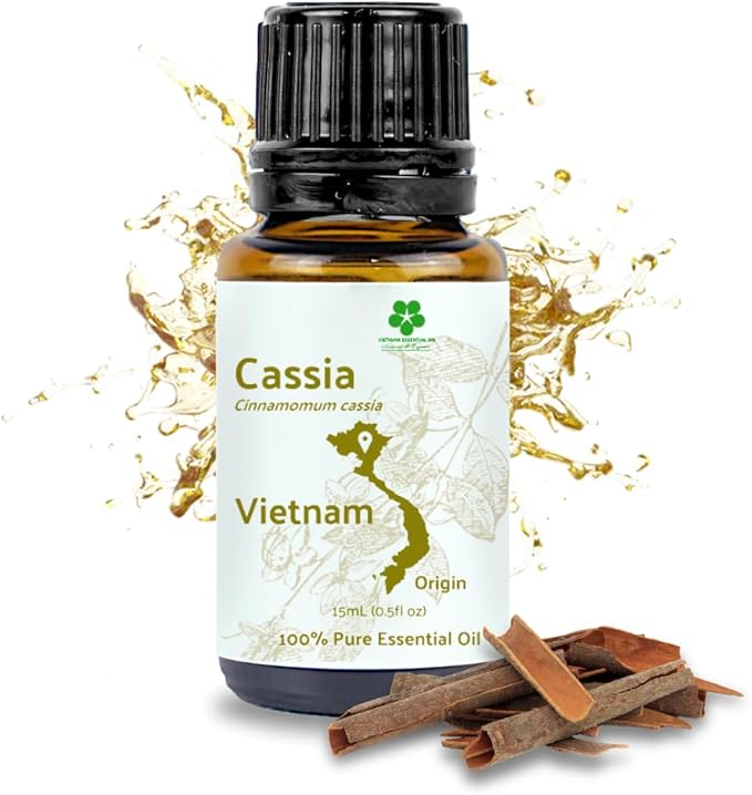 Cassia Essential Oil - Direct from Vietnamese Mountain Farms - Steam Distilled - Aceite de Casia for Aromatherapy, Massage, Diffuser, DIY Candle and Soap Making - 15ml