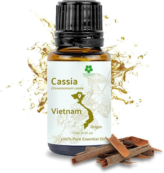 Cassia Essential Oil - Direct from Vietnamese Mountain Farms - Steam Distilled - Aceite de Casia for Aromatherapy, Massage, Diffuser, DIY Candle and Soap Making - 15ml