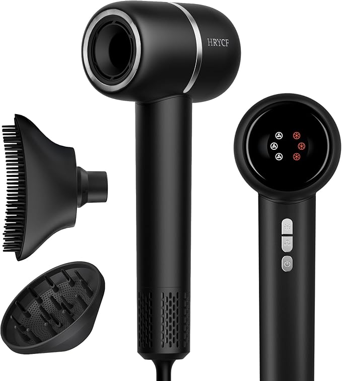 Hair Dryer with Smoothing Brush,160000RPM High Speed Blow Dryer,Negative Ionic Care Hair Dryer,Fast Drying Less Heat Damage Blow Dryer,Thermo-Control Low Noise with Diffuser, Black
