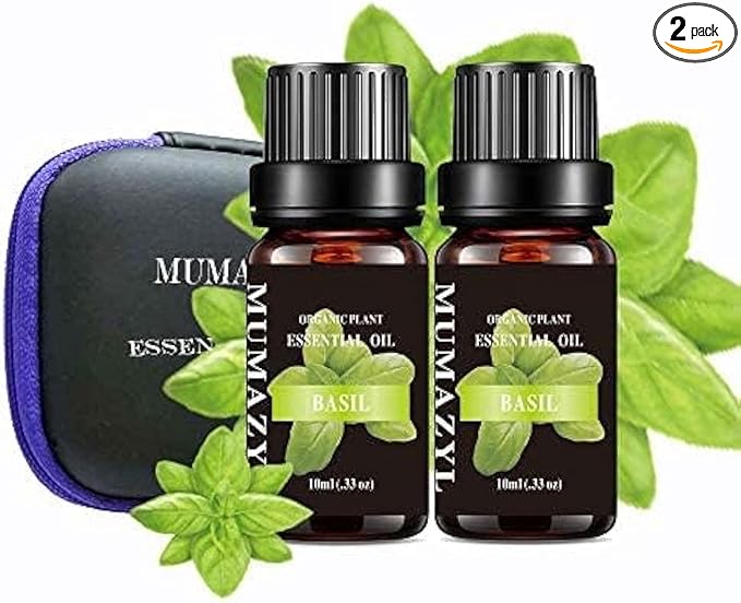 Basil Essential Oil, Basil Oil for for Diffuser Cleaning Home Bedroom Soap Candles 2 Pack 10ml MUMAZYL Essential Oils