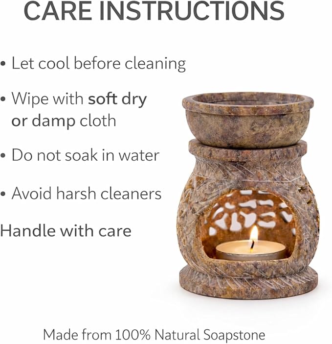 Marble Soapstone Candle Aroma Burner | Oil Diffuser | Tea Light Holder | Wax Burner- Handmade Flower Carving for Gifting & Decoration | Decorative Home and Office Decor.