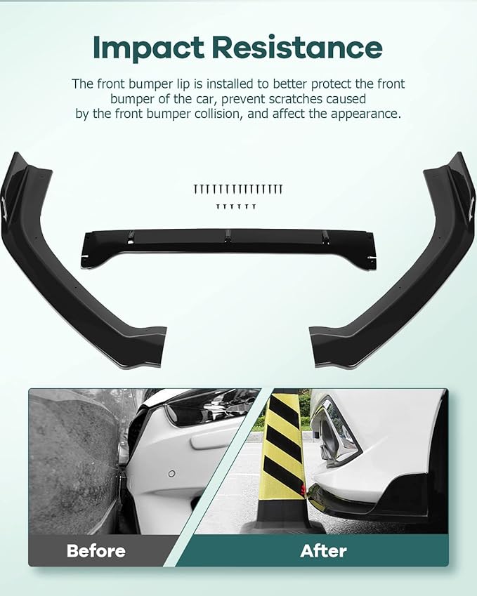 SCITOO 3PCS Black PP Front Bumper Body Kit Spoiler Chin Spoiler Front Lip Fit for 2019-2021 for Nissan for Altima Air Dam