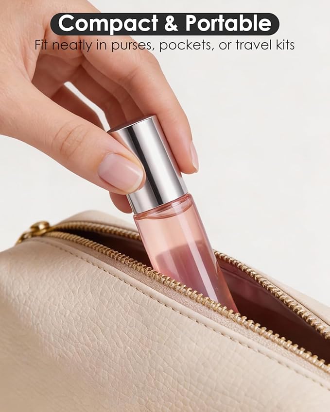 Worldgsb 4 Pack Essential Oil Roller Bottles, 10ml Refillable Glass Roller Bottles with Stainless Steel Roller Balls and Caps for Travel, Perfume and Lip Gloss Rose Gold