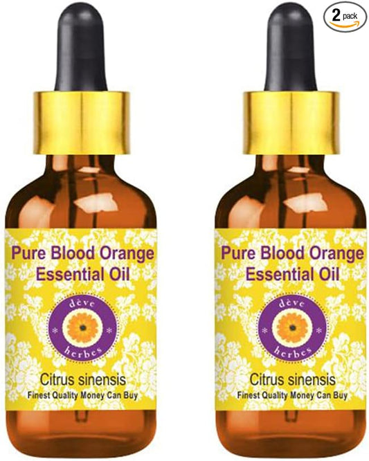 Deve Herbes Pure Blood Orange Essential Oil (Citrus sinensis) with Glass Dropper Steam Distilled (Pack of Two) 100ml X 2 (6.76 oz)