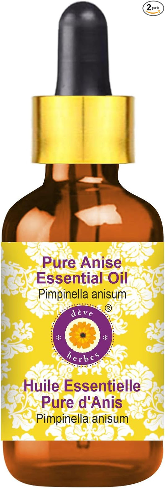 Deve Herbes Pure Anise Essential Oil (Pimpinella anisum) with Glass Dropper Steam Distilled 10ml (0.33 oz)
