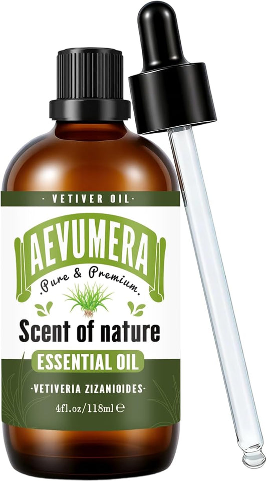 Vetiver Essential Oil 4oz for Diffuser, Humidifier, Homemade Household Cleaners, Large Capacity 118ml Vetiver Aroma Oil for Body Care, Massage, DIY Perfume, Soap & Candle Making