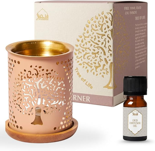 Dukhni Tree of Life Oil Burner | Brass Burner with Candle | Use This Diffuser with Essential Oil & Diffuser Oils | Relax with Home Aromatherapy for Stress Relief, Meditation and Home Fragrance