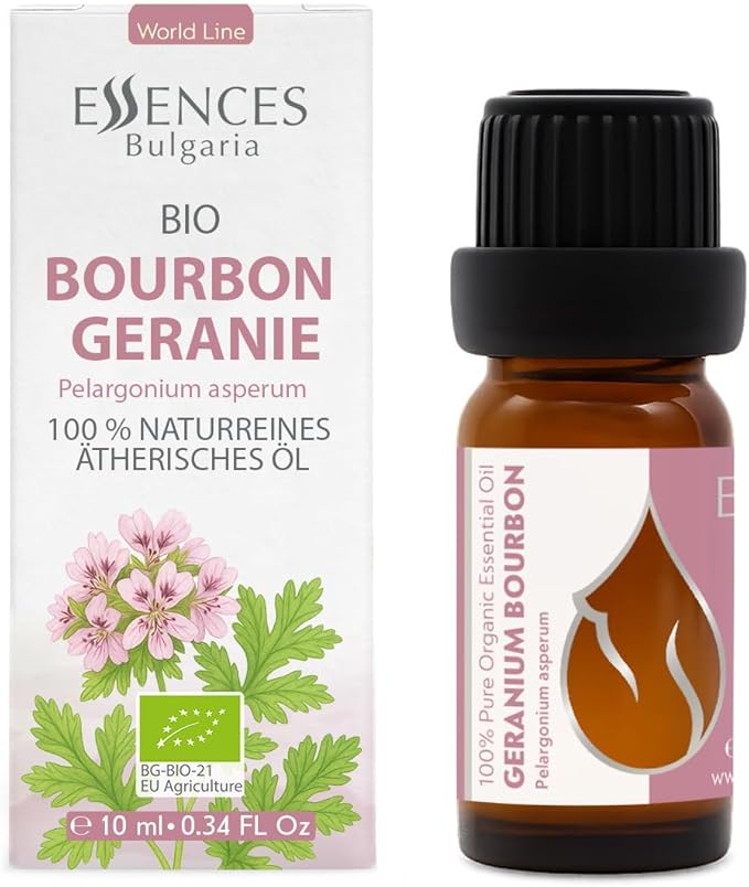 Essences Bulgaria Geranium Bourbon Essential Oil 10ml (0.34 Fl Oz) | Pelargonium asperum | 100% Pure, Natural, Undiluted | Aromatherapy, Cosmetics | Non-GMO, Cruelty-Free