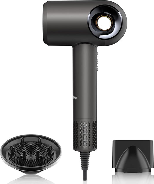 Hair Dryer, High-Speed Ionic Low Noise Blow Dryer with Diffuser for Fast Drying, Professional 500 Millions Negative Ionic Thermo-Control Hairdryer, Travel with Magnetic Diffuser & Nozzle
