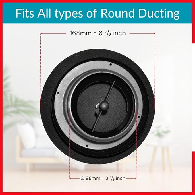 4 inch Black/Anthracite Metal Diffuser - Adjustable Vent for Wall - Ceiling Duct Cover with Front Plate - Universal Valve for Exhaust an Supply Air - Round Ventilation Covers