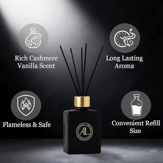 Reed Diffuser - Fragrance Diffuser for Home - 5 oz. Oil Diffuser Sticks - Bathroom Diffuser Set- Oil Diffuser Reeds - Scent Sticks in Oil-Office Smell Good Stuff (Black, Rustic Amber)