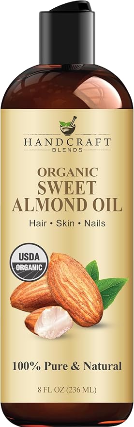 Handcraft Blends Organic Sweet Almond Oil | 100% Pure and Natural | Bath & Body Oil | Premium Grade Carrier Oil | Skin | Hair | Body | Massage | Hexane-Free | 8 Fl Oz
