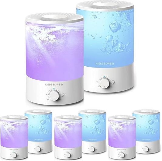 Megawise Cool Mist Humidifier | 8 Pack of 3.5L Capacity Top Refill for Nursery, Bedroom, Home and Office + Super Quiet Ultrasonic Vaporizer.