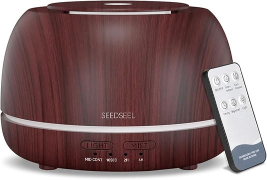 SEEDSEEL 300ML Essential Oil Diffuser, Aromatherapy Diffuser with Remote Control, 4 Timers, 7-Color LED Light and Waterless Auto-Off for Room, Bedroom, Home