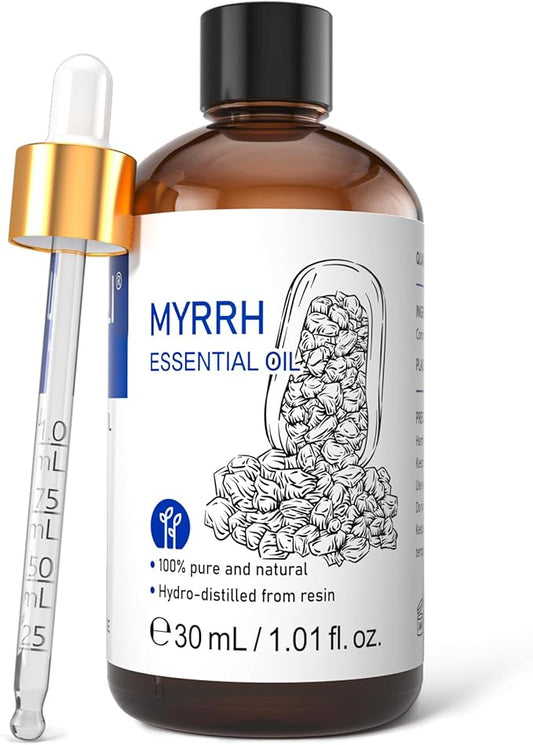 HIQILI Myrrh Essential Oil, for Skin, Massage, 100% Pure & Natural - 1.01 Fl Oz