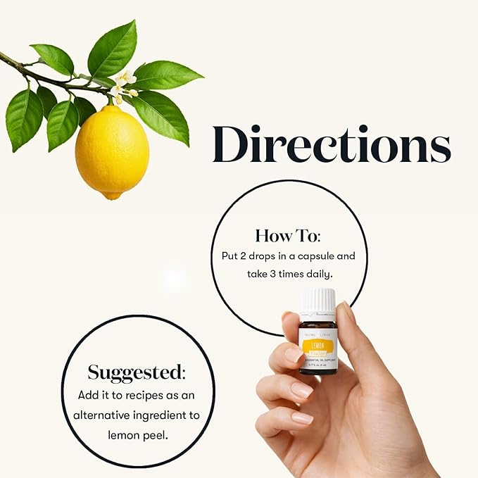 Young Living Lemon Vitality Essential Oil - 100% Pure, Food-Grade Citrus Flavor Enhancer - Antioxidant and Immune Support - Culinary and Beverage Flavoring - 5ml