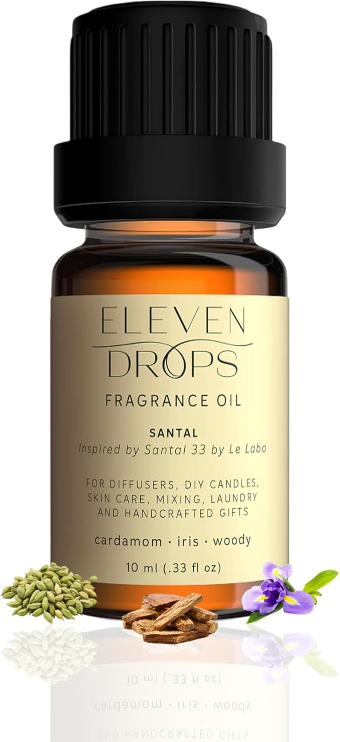 Santal Fragrance Oil | Cardamom, Iris & Woody Notes | Long Lasting Scent Reed Diffuser Oil for Home, Office, Hotel, Spa, Car & Linen Spray | Pet Friendly IFRA Compliant, 10 ml
