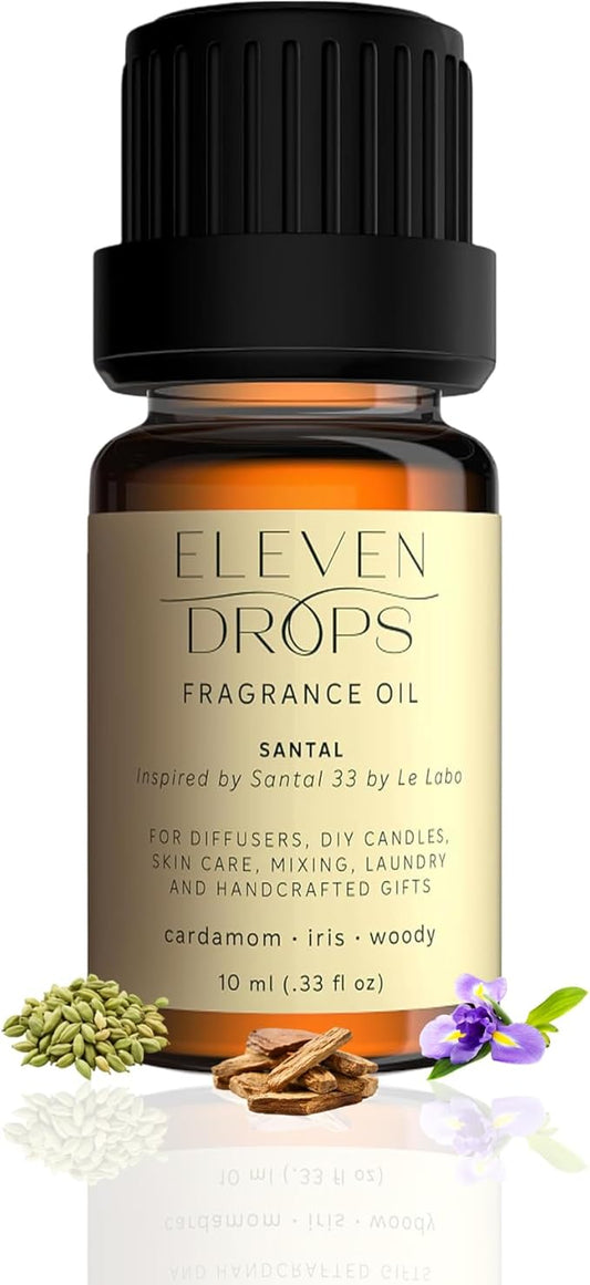 Santal Fragrance Oil | Cardamom, Iris & Woody Notes | Long Lasting Scent Reed Diffuser Oil for Home, Office, Hotel, Spa, Car & Linen Spray | Pet Friendly IFRA Compliant, 10 ml
