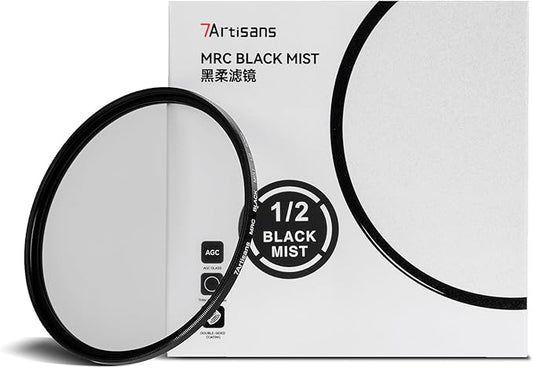 7artisans Black Mist Filter 1/2 Aluminum Alloy Natural Soft Diffuser Effect Dream Cinematic Effect Soft Focus Optical Glass Filter (82mm)
