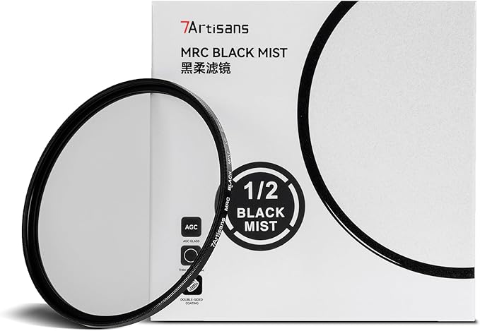 7artisans Black Mist Filter 1/2 Aluminum Alloy Natural Soft Diffuser Effect Dream Cinematic Effect Soft Focus Optical Glass Filter (55mm)