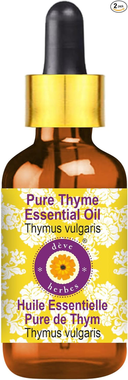 Deve Herbes Pure Thyme Essential Oil (Thymus vulgaris) with Glass Dropper Steam Distilled 50ml (1.69 oz)