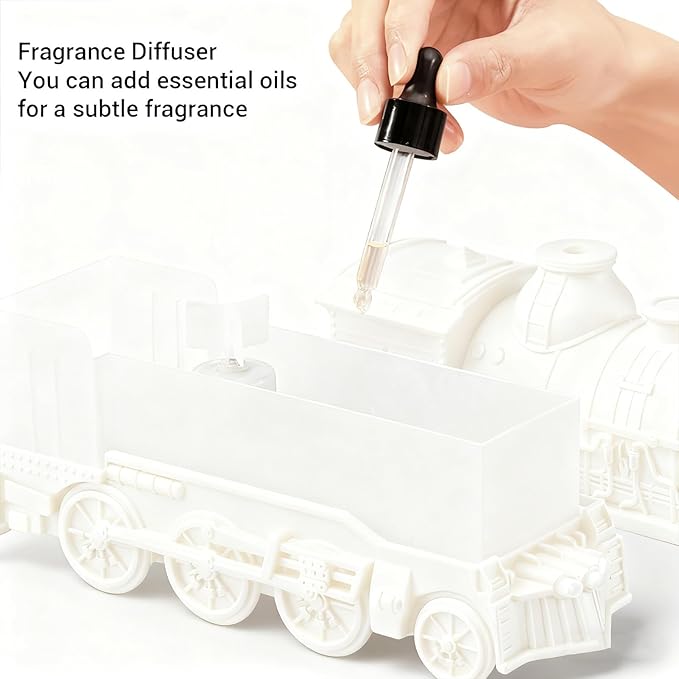 Heayzoki Train Humidifier 300ML Essential Oil Diffuser, Cool Mist Humidifier Dual Spray Modes with Night Light for Relaxation Home Decor Bedroom Desk (White)