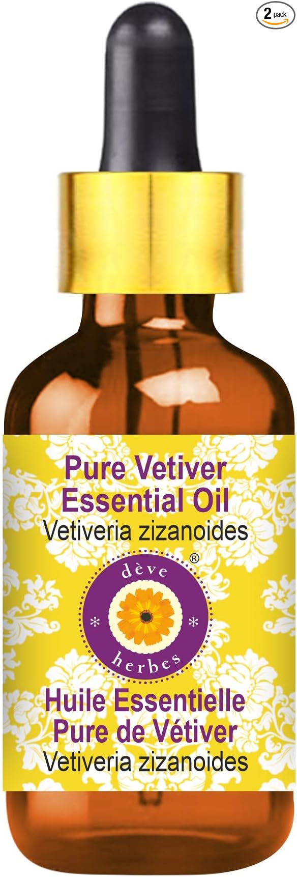 Deve Herbes Pure Vetiver Essential Oil (Vetiveria zizanoides) with Glass Dropper Steam Distilled 100ml (3.38 oz)