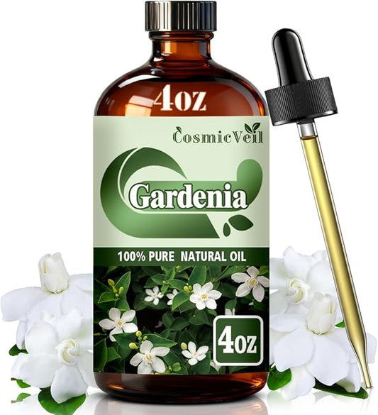 Gardenia Essential Oil Gardenia Oil for Aroma Diffuser,Humidifier,Home Fragrance,Cleaning,Body Care,Massage,Yoga,DIY Candle,DIY Soap CosmicVeil（Gardenia，4 Fl Oz (Pack of 1)）