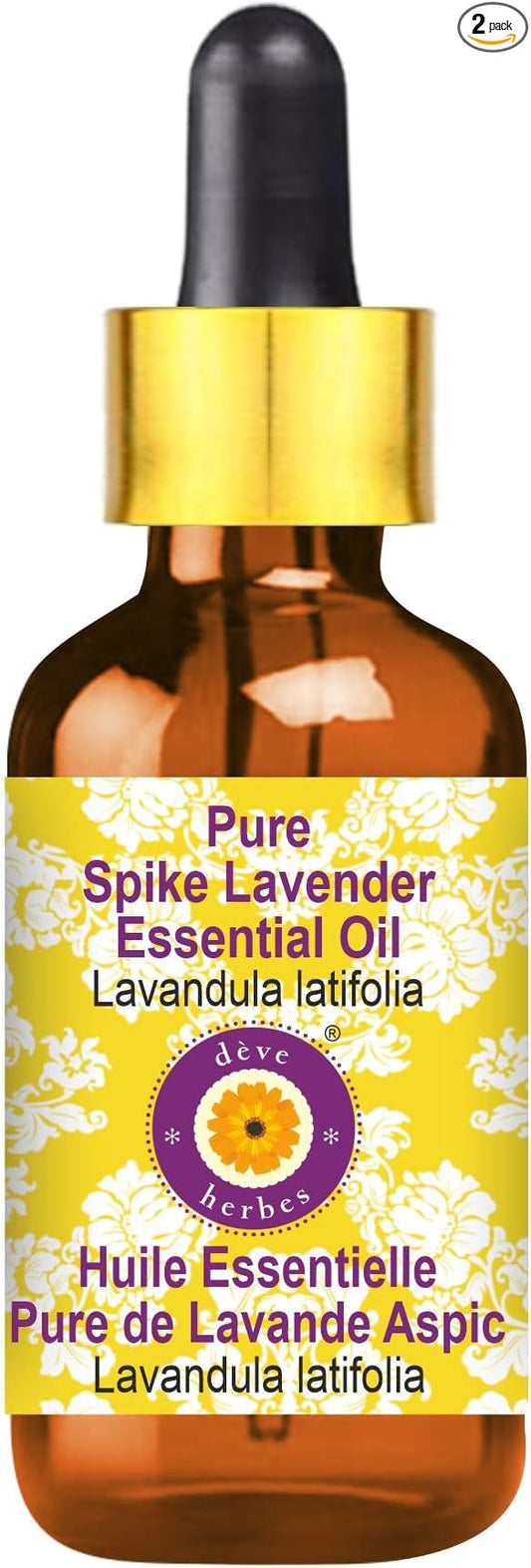 Deve Herbes Pure Spike Lavender Essential Oil (Lavandula latifolia) with Glass Dropper Steam Distilled 10ml (0.33 oz)