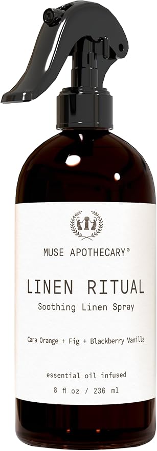 Muse Apothecary Linen Ritual - Aromatic, Soothing, and Relaxing Linen Mist, Laundry and Fabric Spray - Infused with Aromatherapy Essential Oils - 8 oz, Cara Orange + Fig + BlackBerry Vanilla